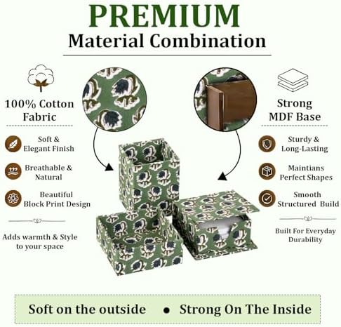 Ridhi Basil Green Block Print Office Desk Organizer Pen & Note Holder - Image 3