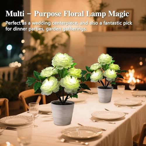 White Peony Artificial Flower Lamp, Night Light for Bedroom Wedding Bar Coffee Shop Decor, Christmas Valentines Mothers Day Anniversary Birthday Gifts for Women Mom Grandma Wife Friend - Image 2