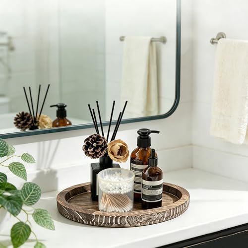 11 Inches Round Wooden Tray Decor, Brown Decorative Trays - Image 5