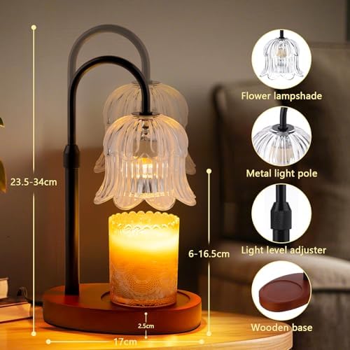 CRMILL Candle Warmer Lamp Electric Timer - Candles Height Adjustable Dimmable Warmers Scented Flower Lamps No Flame Heat Warm Melt Wax Jar Modern Home Decor Table Lights for Home Living Bedroom - Image 6