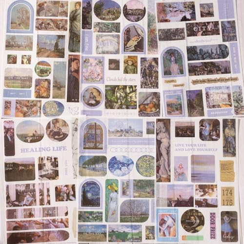 YagCu Vintage Journaling Stickers for Junk Journal, 487 Scrapbooking Sticker and 20 Ephemera Papers for Adults, Washi Materials with Art Famous Paintings - Image 4