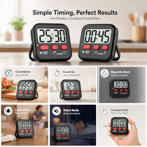 Antonki 2 Pack Digital Timer for Kids Classroom Kitchen Timers for Cooking - Image 4