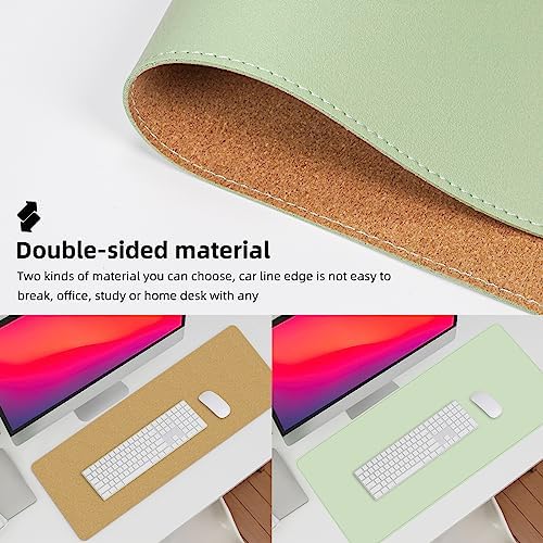 AFIING Cork Desk Mat 47" x 23.6", Dual-Sided Natural Cork & PU Leather Desk Pad, Non-Slip Waterproof Large Mouse Pad for Office, Home & Gaming (Light Green) - Image 2