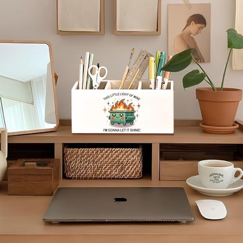 Funny Dumpster Fire Pen Pencil Holder for Desk, Coworker Gifts for Women Men, Dumpster Fire Gifts, This Little Light of Mine Wooden Box Sign Decorations for Office Workplace Desk Tabletop - Image 3
