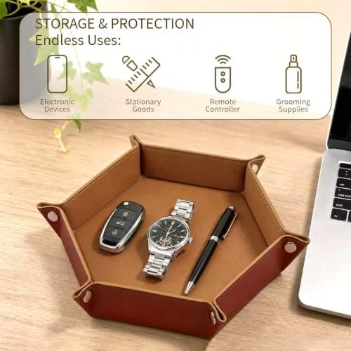2 Pack Leather Valet Tray Desktop Storage Organizer Catchall Tray - Image 4