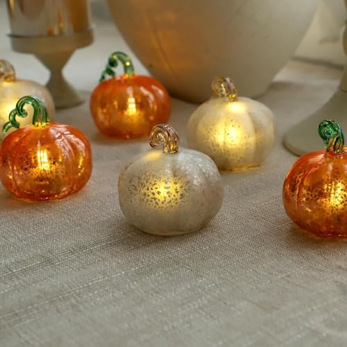 Light Up Glass Pumpkins (Set of 3) - Silver Frosted Crackle LED Pumpkin Decor with Warm White Lights, Battery Operated Fall Centerpiece for Table, Halloween, Thanksgiving & Christmas Decorations - Image 6