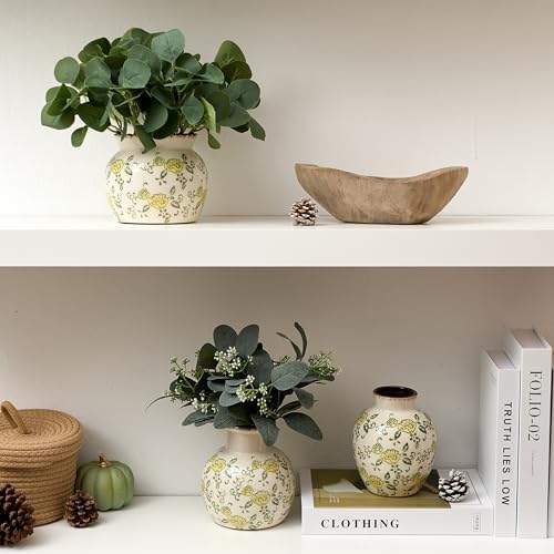 SIDUCAL Ceramic Vintage Vase, 5.91 Inch Retro Ice Cracked Chinoiserie Floral Vase, Rustic Farmhouse Vases for Home Decor, Bookshelf, Garden, Chinoiserie Decor, Tuscan Decor, Yellow Rose Pattern - Image 4