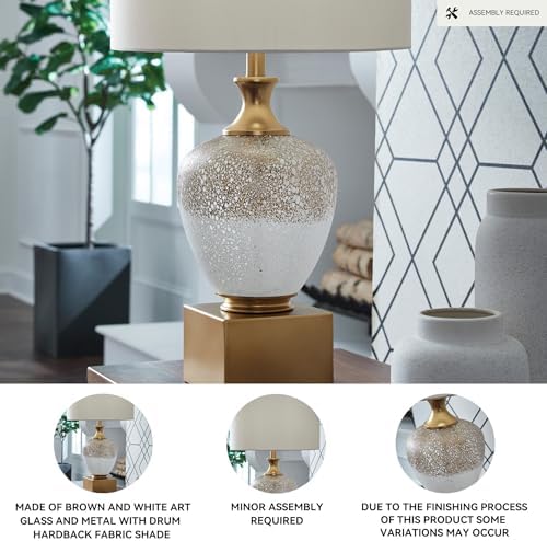 Signature Design by Ashley Tavisburg Glass Table Lamp, 3-Way Switch for Versatile Lighting, Art Glass and Metal Construction, Decorative Bedside Reading Light, Brown/White/Gold - Image 3