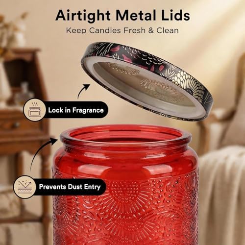 LumaCraft Luxury Embossed Glass Candle Jars for Making Candles - 12 Pack Empty Candle Containers with Lids, 20 Wicks & 20 Stickers, Colored Glass Jars for Gifts & Decor - Image 6