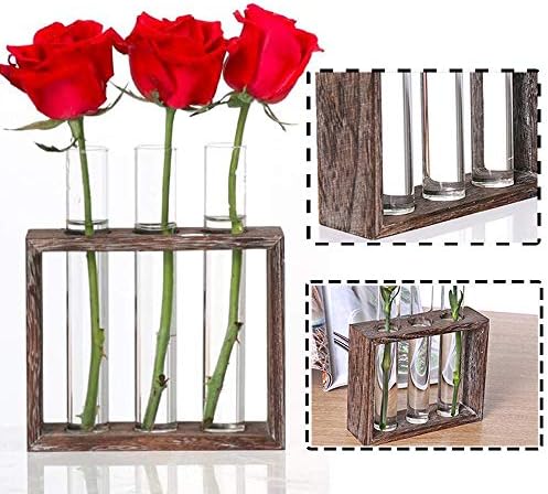 Wooden Propagation Station with 3 Glass Test Tubes, Tabletop Glass Terrarium Holder for Cuttings Hydroponics, Home Office Desk Decor Gift for Women Mom Plant Lovers, Brown - Image 4