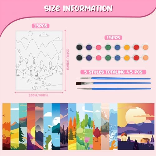 Sherr 75 Pcs 15 Set Sceneries Pre Drawn Canvas Kit for Painting Craft Sip - Image 2