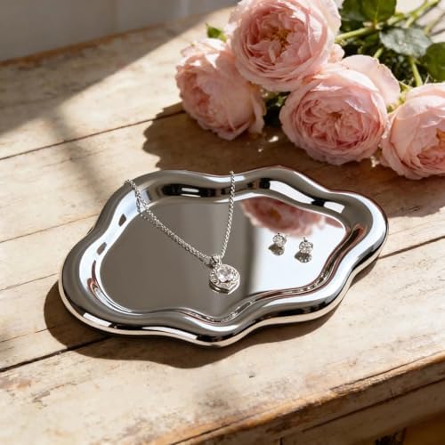 Ceramic Jewelry Tray Trinket Dish, Cloud Shaped, Silver by Unknown