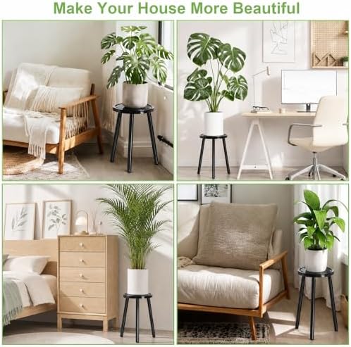2-Pack Wood Plant Stands Indoor, 16.7" Tall Plant Stand Outdoor Mid-Century Plant Stool, Single Plant Table Modern Small Round Side/End Table for Living Room, Balcony, Office(Black) - Image 3