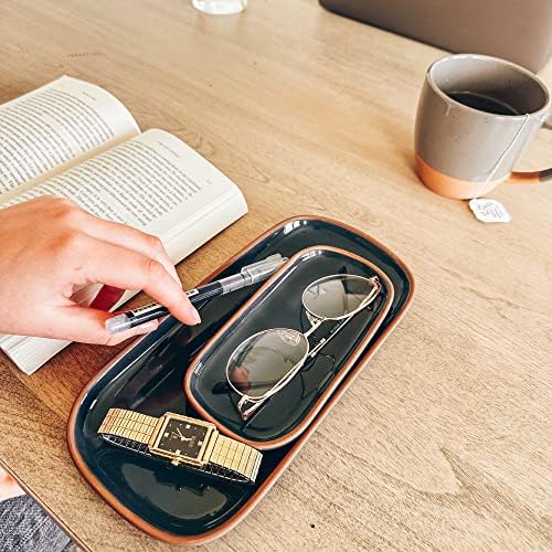 Mora Ceramic Decorative Tray - Rectangle 6.4in Dish for Jewelry, Perfume, Makeup, Accessories, Candle, in The Bathroom Vanity, Bedside, or Kitchen Counter. Cute Organizers - Black - Image 6