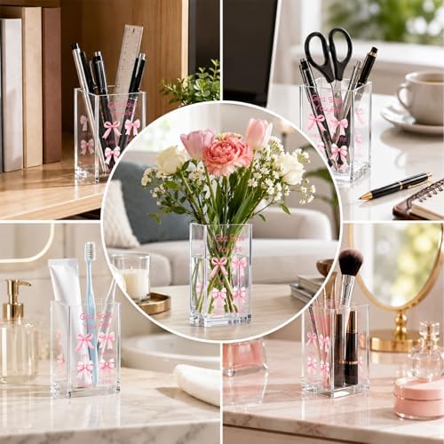 Pink Bow Acrylic Pen Holder Cup, Coquette Christian Desk Decor, Inspirational Bible Verse Pencil Holder, Cute Office Desk Organizer, Gift for Women Girls - Image 6