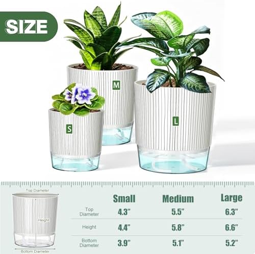 Self Watering Planters Set of 3, 4/5.5/6.3 Inch Plastic Indoor Flower Pot - Image 2