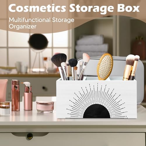 DILSJ Boho Abstract Sunshine Pen Pencil Holder Organizer for Desk, Boho Office Decor, Black and White Mid Century Modern Minimalist Sunshine Wooden Box Signs for Home Office Desk Tabletop Decoration - Image 5