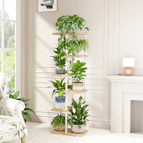 Bamworld Plant Stand 6 Tier Tall Shelf for Multiple Plants White - Image 3