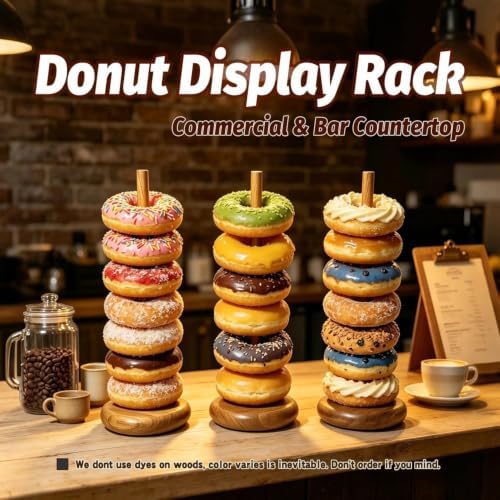 3 Pack Acacia Donut Stand, 14 Inch Wood Donut Display Wooden Bagel Holder - Image 7