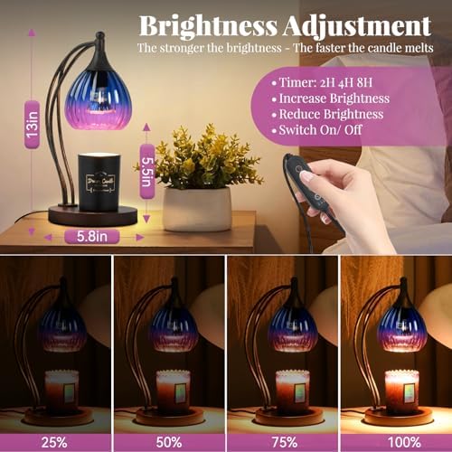 Candle Warmer Lamp with Timer Dimmer - Electric Candle Warmer Light Wax Warmer for Jar Candles - Candle Lamp Warmer Unique Gifts for Women Mom House Warming Gifts New Home Decor Blue Purple Gradient - Image 4
