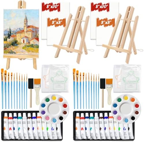 2 Set Acrylic Paint Sets for Adults, Canvas Painting Kit, Paint Kits for Adults, Canvas and Easel Set, 12-Color Acrylic Paints, Brushes, Easel, Palette - for Beginners and Professionals by Unknown