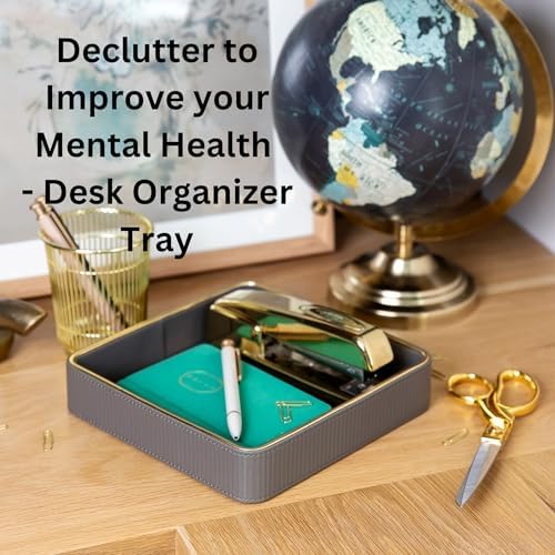 Gray Nightstand Bedside Organizer Tray|Key Bowl for Entryway Table| Bowl for Keys and Wallet Catch All|Small Leather Valet Tray Desk Organizer|EDC Trinket Catchall Key Holder Bowl|Key Basket or Dish - Image 2