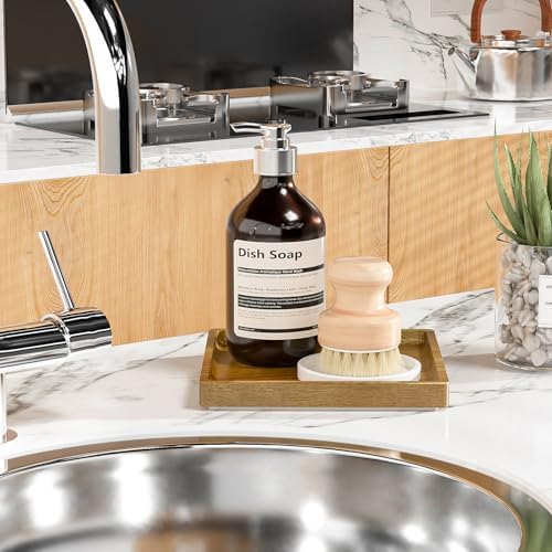 WEENSON Square Acacia Wood Bathroom Vanity Tray for Soap Dispenser, Toiletries, Makeup, Perfume, Decor, Kitchen Tray for Counter Salt Spice, Toilet Tank Tray for Candle, Nightstand 7.9"x7.9" - Image 5