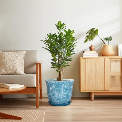 12 Inch Pots for Plants - Ceramic Planter with Drainage Hole and Saucer, Round Large Plant Pot for Indoor Outdoor, Modern Decorative Planters, Home Apartment Decor, House Warming Gift, Blue - Image 7