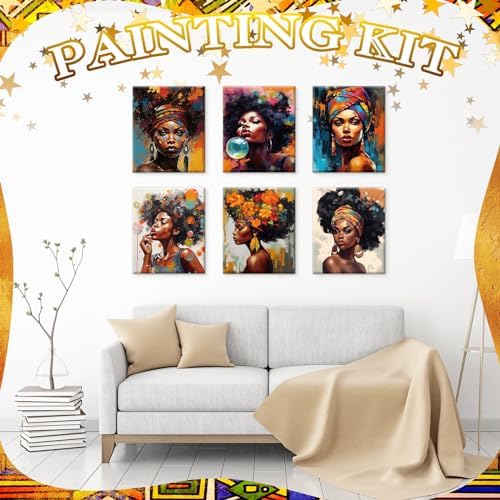 Motipuns 12 Set Afro Queen Pre Drawn Canvas for Paint for Adults - Image 6