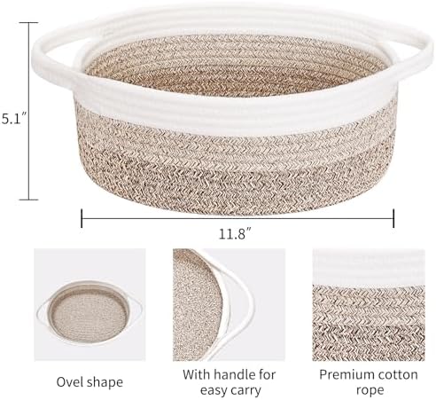 ABenkle Small Basket with Handles, Boho Decorative Rope Woven Dog Cat Toy Storage Bin Shelf Storage Organizer, Easter Christmas Gift Basket, 12"x8"x5" - Image 2