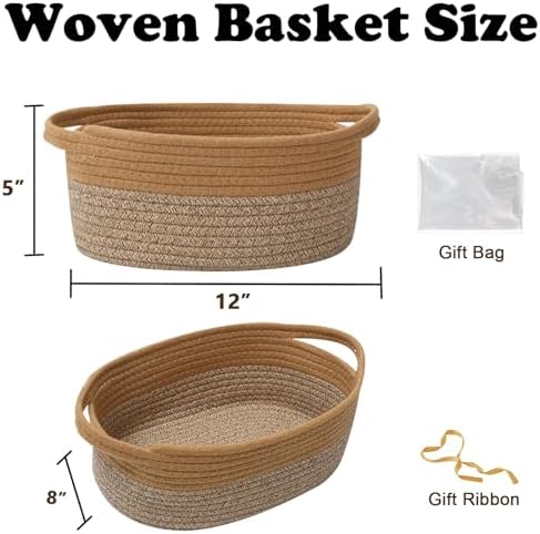 Woven Rope Basket - Baby Gift Basket with Bag & Ribbon, Jute&Brown - Image 2