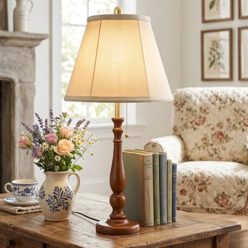 LALISU Farmhouse Table Lamps Rustic Bedroom Lamps 24.41" Wood Bedside Lamp by LALISU