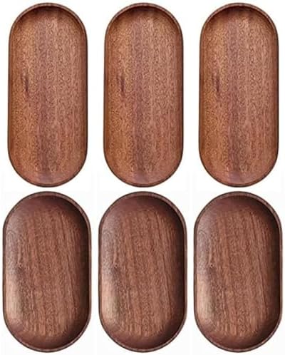 6 Pack Solid Wood Serving Platters and Trays of Natural Wood with Edge,Rectangular Avoid Sliding and Spilling Food (Walnut Trays x 6Pack) - Image 5