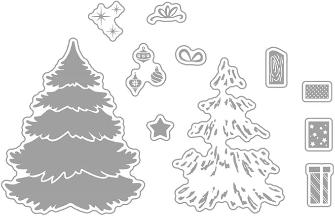 Box Christmas Tree Stamps and Cutting Dies for Card Making DIY Transparent Silicone Clear Stamp and Metal Die Cuts Sets for Scrapbooking Paper Greeting Cards Decor Seals Craft Supplies