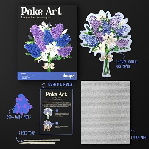 Unwynd Poke Art Lavender Flower Bouquet Kit for Adults, Women and Teens - Image 5