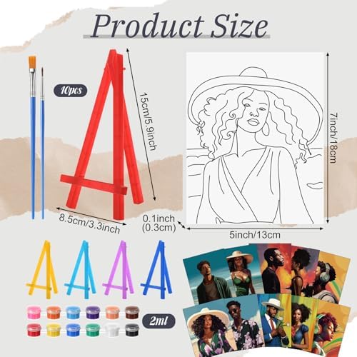 Blosssound 10 Set Pre Printed Canvas Pre Drawn Canvas Painting with Easel Kits 5" x 7" Outline Painting Panels for Beginners, DIY Craft Project, Party Favor, Home Decors(Black Couple) - Image 2