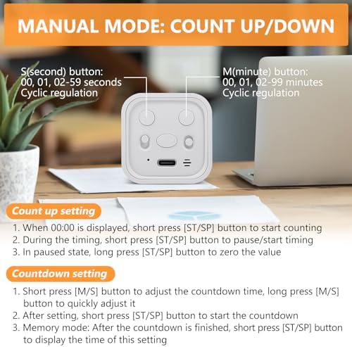 GuDoQi Multi-Function Cube Timer, 5/10/30/60 Min & Custom Count Down, Included Pause & Resume Feature, Silent, Vibrate & Adjustable Sound Alarm for Productivity in Tasks, Study & Kitchen, White - Image 4