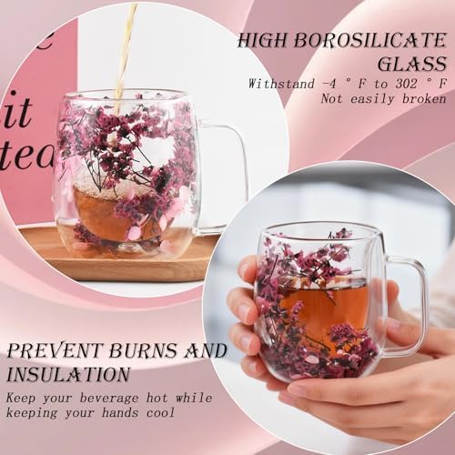 Real Flower Glass Tea Cup, 13 oz Double Wall Glass Coffee Mug with Preserved Flowers, Borosilicate Floral Cup, Gift for Women - Image 3