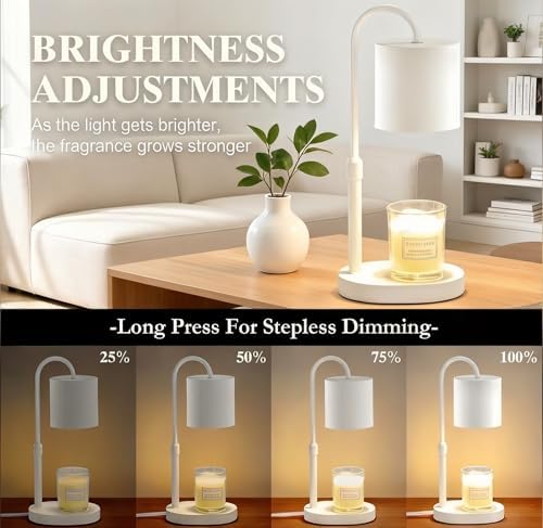 Dreamholder Electric Candle Warmer Lamp with Timer, Dimmable Candle Lamp with Adjustable Height, Wax Melter for Jar Candles Wood Base Floral Home Decor Gifts for Women Mom, White - Image 2
