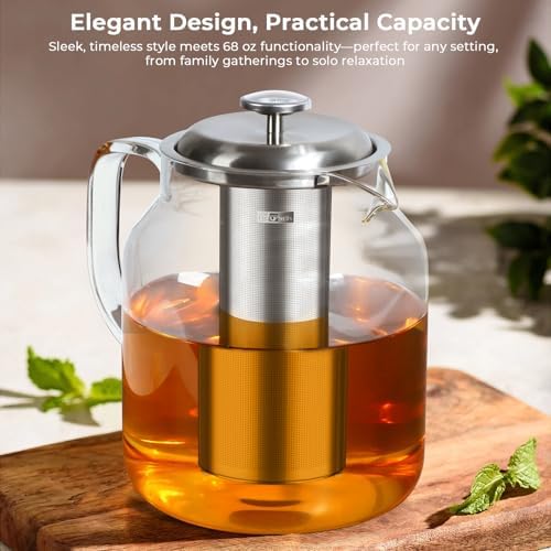 Aquach 68oz Glass Teapot with Thermometer, Stovetop Safe Tea Pot - Image 2