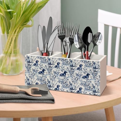 Chinoiserie Dachshund Pen Pencil Holder for Desk, Dachshund Lovers Gifts, Blue and White Wiener Dog Floral Botanical Decorative Sign for Home Office Desk Tabletop Decor - Image 6