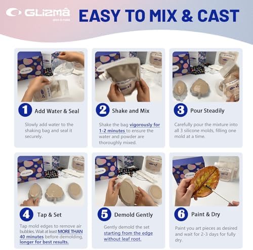 Glizma Complete Gypsum Casting Powder Kit 2 Sets 6 Leaf Trays, Home Decor DIY Beginners Crafts Kits Adults Women, Water Activated, Fast Curing, Date Night Painting Kit(Acrylic Paint Inclueded) - Image 4