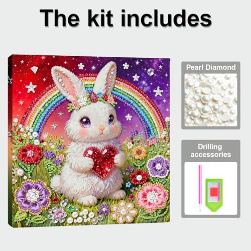 ARTopet DIY Pearl Painting Kit with Frame Gemstone Pearl Diamond Dots Beads Canvas Art Craft for Adult Beginners Display for Tabletop and Wall Mounting Home Decor-Rabbit - Image 4