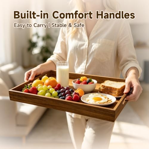 17'' Acacia Wood Serving Tray with Handles - Image 5