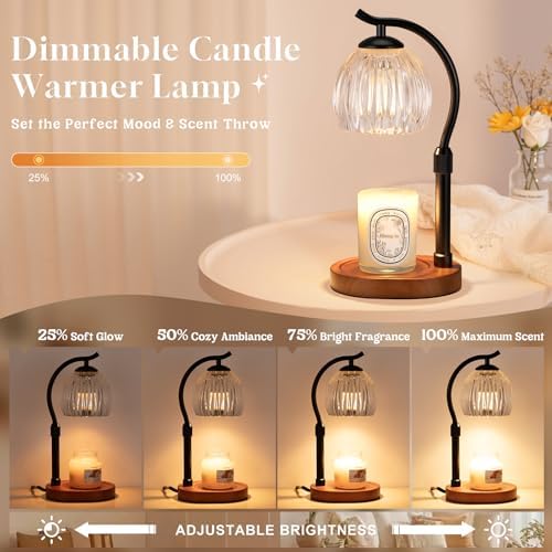 Candle Warmer Lamp with Timer - Dimmable & Adjustable Height, Modern New Home Decor Vintage House Warming Gifts Wax Melt Warmer for Jar Scented Candle, Cozy (Black) - Image 2