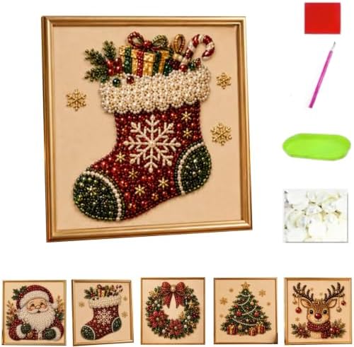 Oanruyan Christmas Pearl Diamond Painting Art Kit with Frame, DIY Pearl Beads Art Craft Kit for Adults Beginner, Gemstone Diamond Dots Beads for Home Decor Wall Art, Party Gift (Christmas Stocking) by Oanruyan