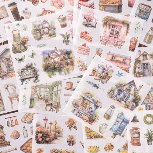 YagCu Scrapbook Sticker Book, 50 Sheets Journaling Stickers, Junk Journal Supplies, Pre-Cut Aesthetic Washi Materials, Watercolor Scrapbooking for Adults, Decorative Ephemera Planner Arts Craft - Image 3