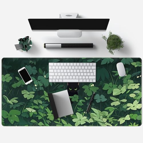 Black Cat Anime Desk Gaming Mat, XL Green & Large, 31.5x15.8in, for Women & Offices - Image 3