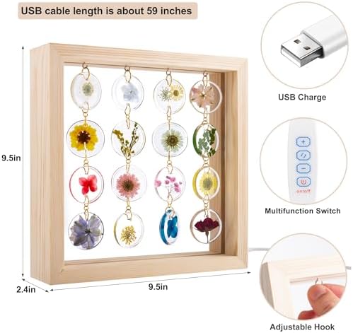 SMUK Handmade Dried Flower LED Desk Lamp, 3 Way Dimmable Cute Pressed Flower Bedside Lamp with Wooden Frame for Desk, Table, Bedroom, Living Room, Office, Aesthetic Cute Table Lamp - Image 4