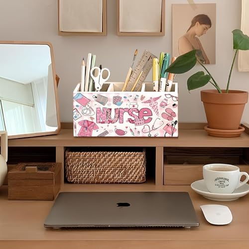 Pink Nurse Pen Holder, Nurses Appreciation Gifts Pencil Holder for Desk, Nurse Office Decor, Nursing Nurses Gifts for Women Wooden Box Sign Decorations for Office Desk Tabletop - Image 3